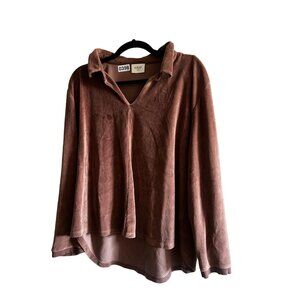 Womens WRAP velvet dusty pink collared blouse